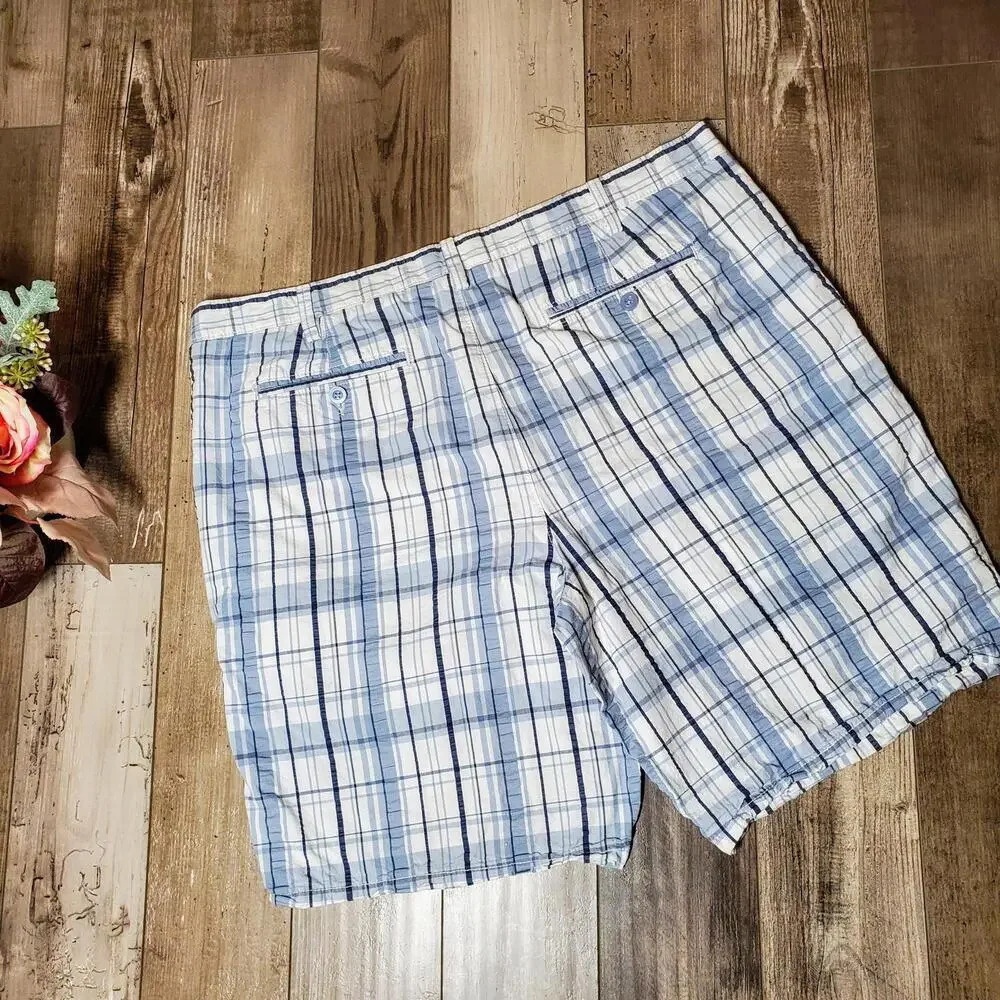 Apt. 9 Men's 100% Cotton Casual Blue and White Plaid Shorts Size 40 - Picture 7 of 12
